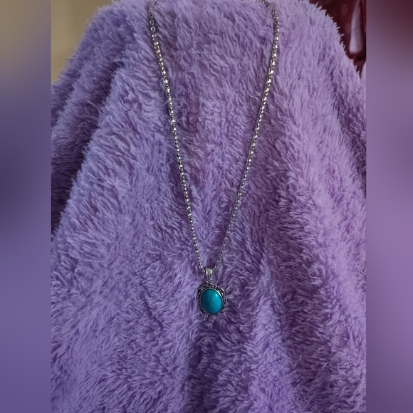 Silver Necklace with Turquoise Pendant - Picture 2 of 10